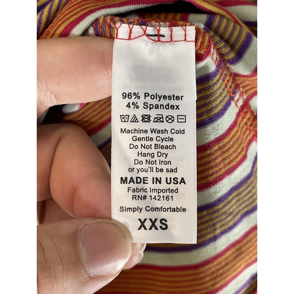 LuLaRoe‎ Lynnae Womens XXS Brown Orange Striped 3/4 Sleeve Scoop Neck Top USA - Picture 8 of 11